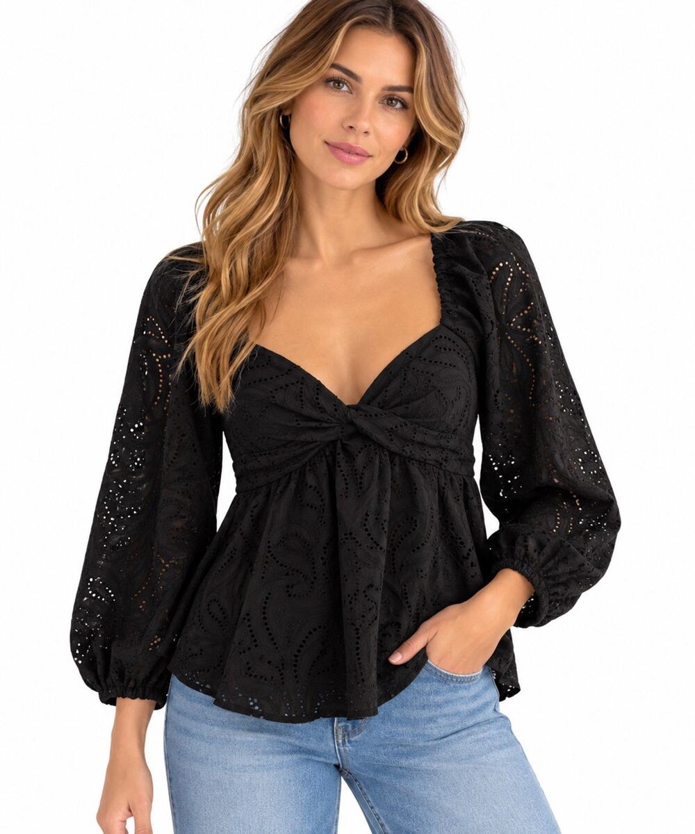 NWT! Banana Republic Top Women's Black Blouse Eyelet Design MSRP $120 S Small